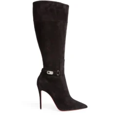 Christian Louboutin Lock Kate Suede Boots 100 BK01 Knee High Boots