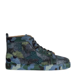 Christian Louboutin Louis Orlato Embellished Camouflage Sneakers J957 High-Top Sneakers